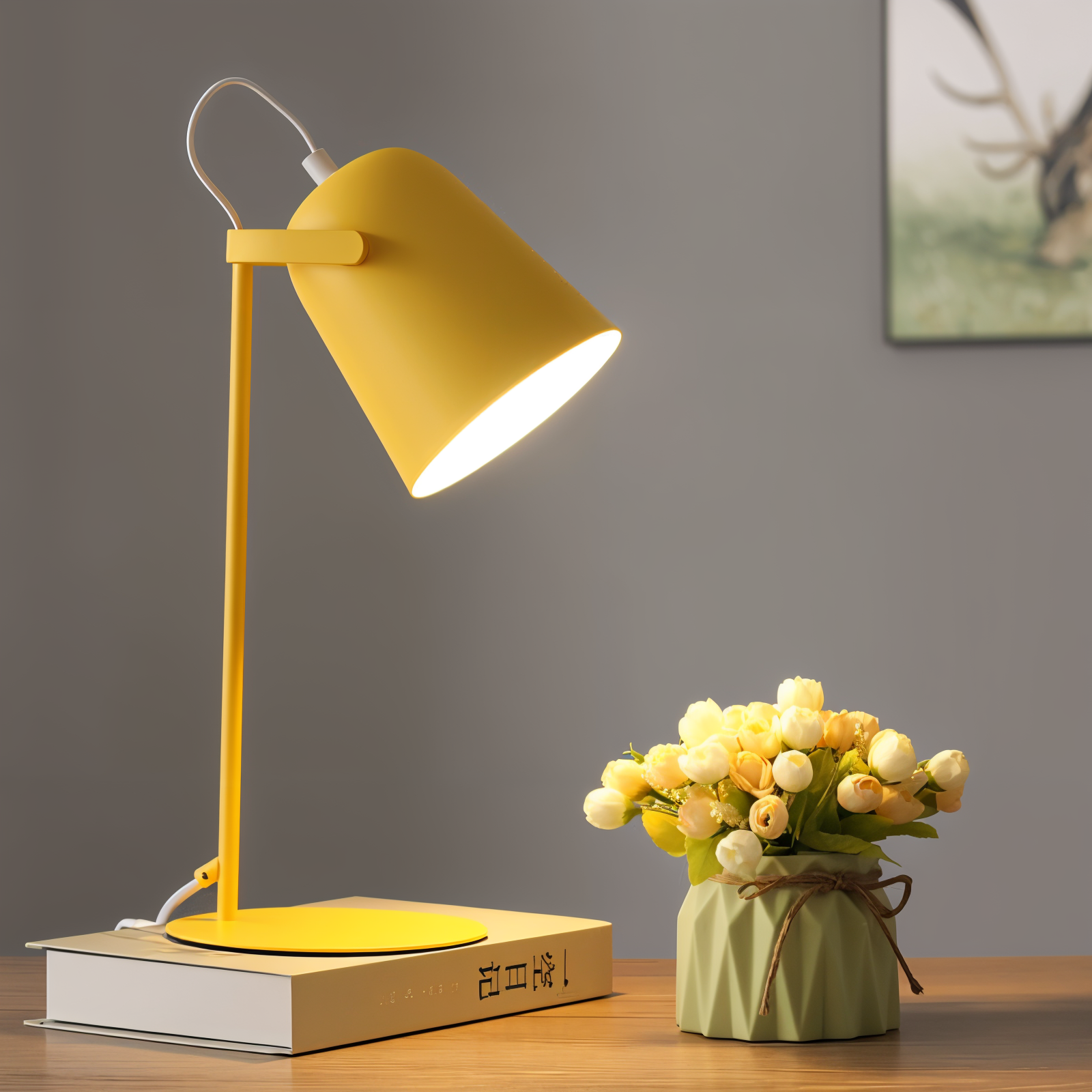 Frendorf | Macaron Tafellamp - Scandinavische gele Bureau Lamp - Verstelbare Lamp