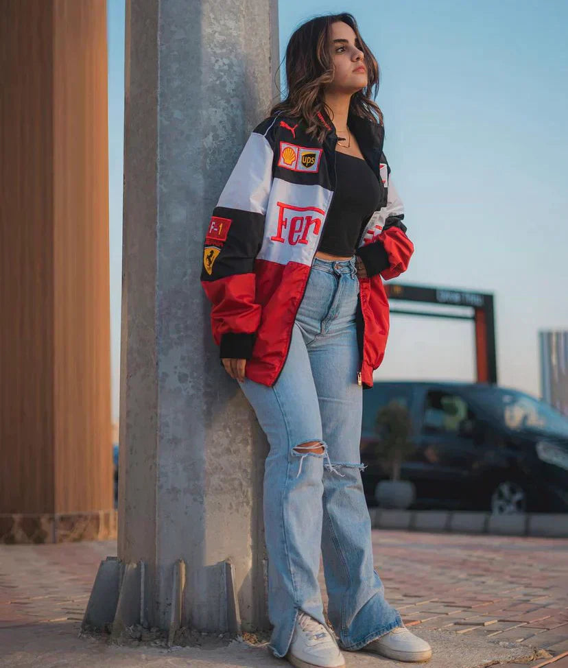 Vintage Ferrari Racer Jacket - Sportieve Stijl en Duurzaamheid voor Iedereen