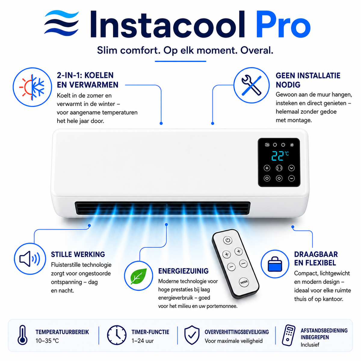 Mobiele Airco & Verwarming 2-in-1 – Zonder Installatie, tot 51 m²