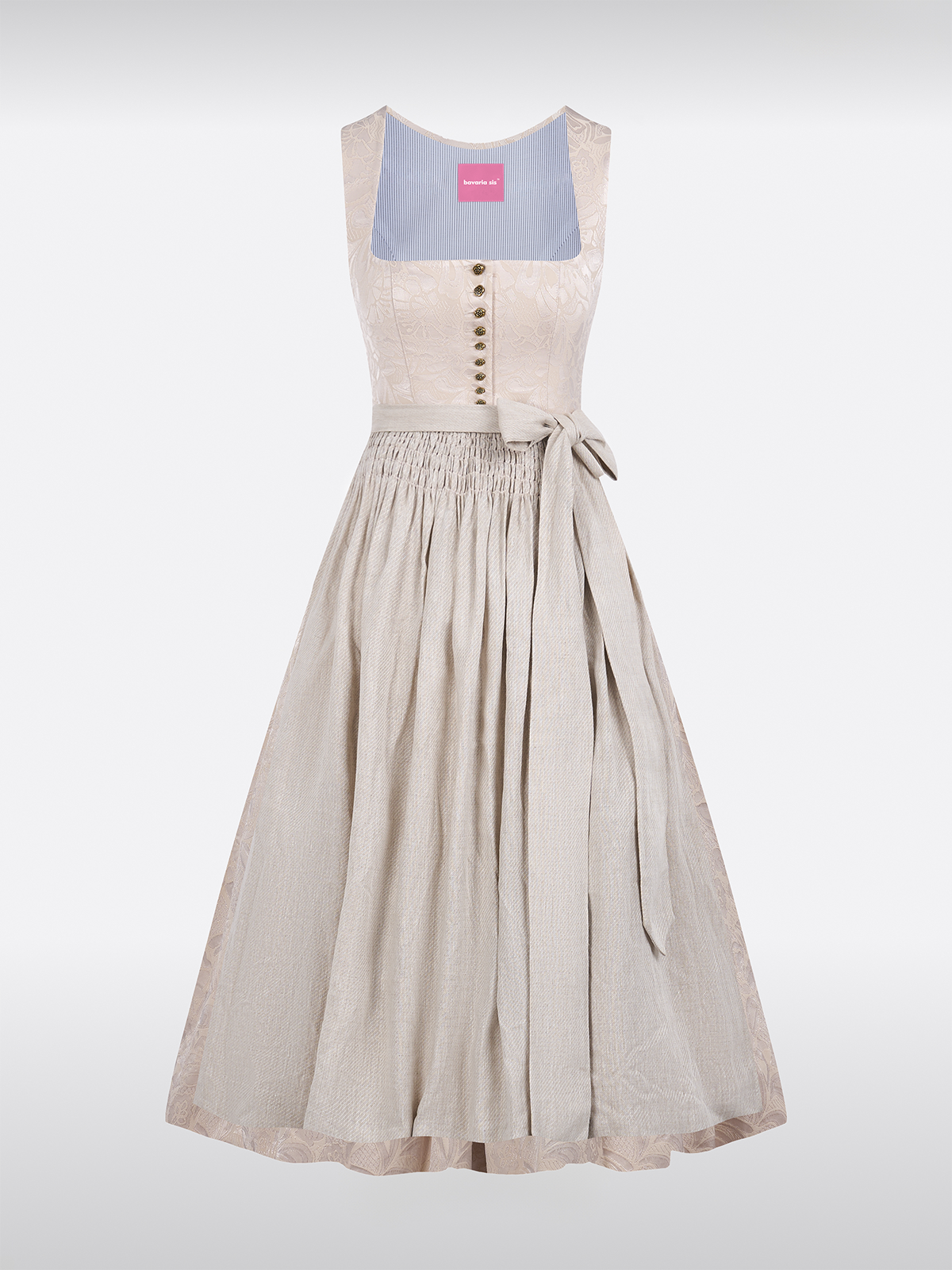 Beige Rechte Halslijn Met Bloemenpatroon Dirndl