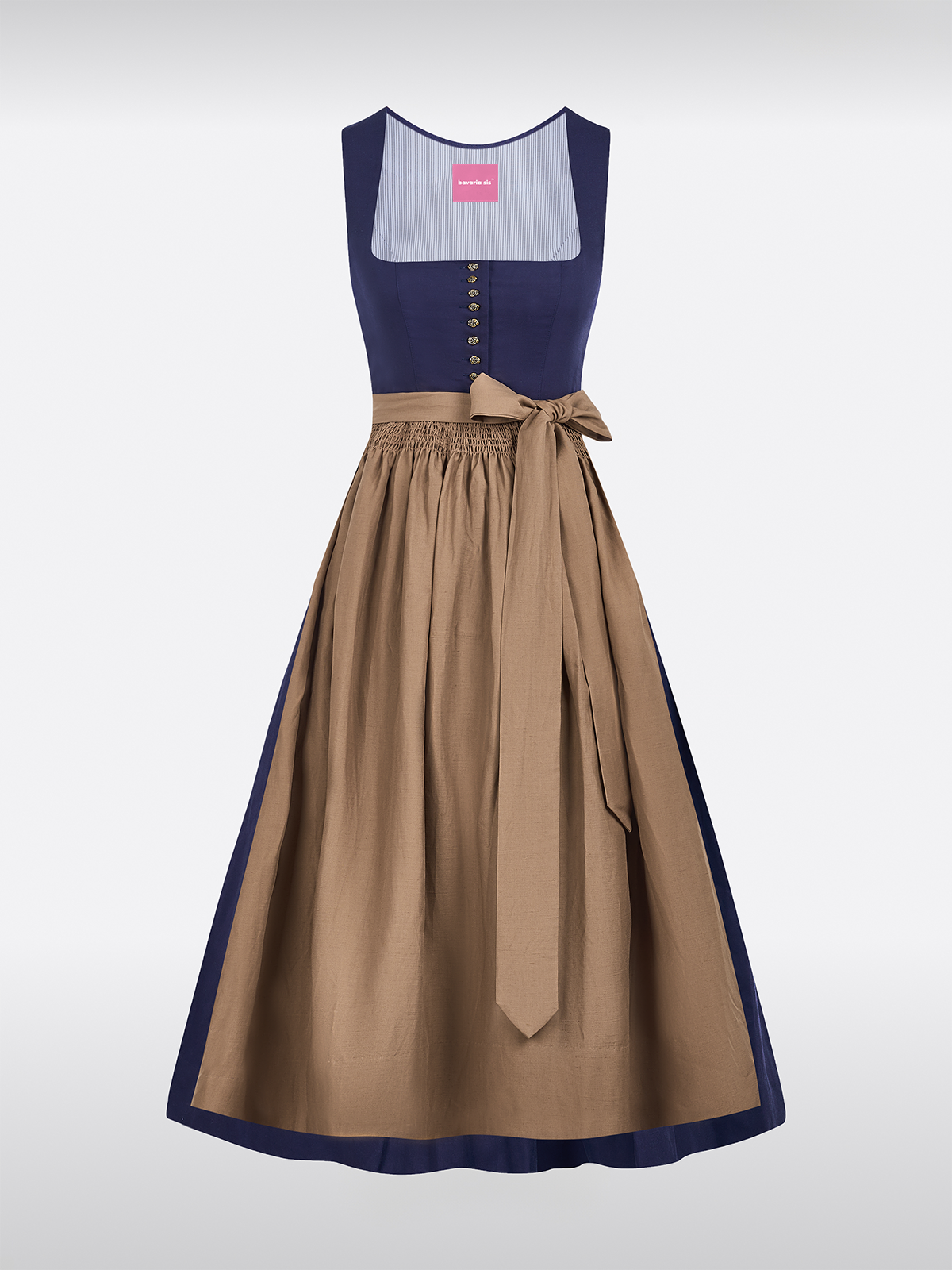 Blauw Rechte Halslijn Effen Dirndl