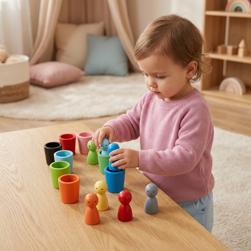 Montessori Kleuren Sorteerbekers Leerzaam Speelgoed Van Hout