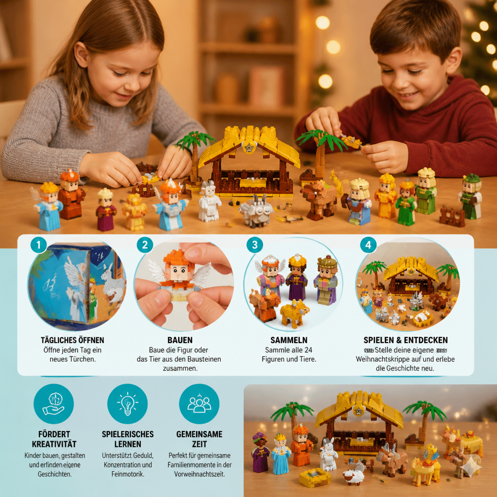 Kerststal Bouwstenen Adventskalender – 24 Dagen Vol Kerstfiguren