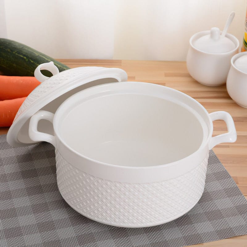 Keramische Casserolepan met Deksel – Witte Kookpot met Handgrepen