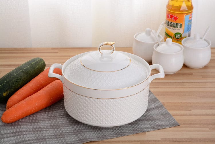 Keramische Casserolepan met Deksel – Witte Kookpot met Handgrepen