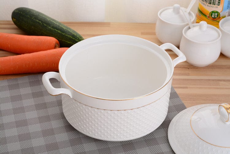 Keramische Casserolepan met Deksel – Witte Kookpot met Handgrepen