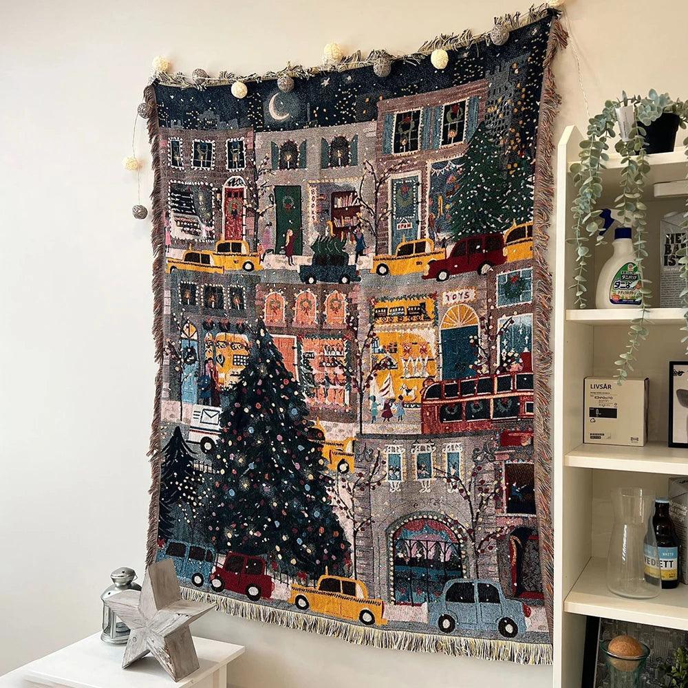 Kerstdeken van Zachte Fleece met Notenkraker- en Kerstboomprint
