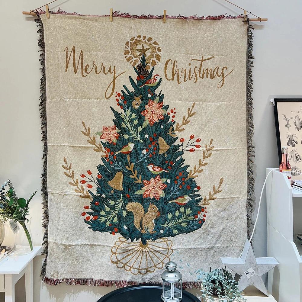 Kerstdeken van Zachte Fleece met Notenkraker- en Kerstboomprint