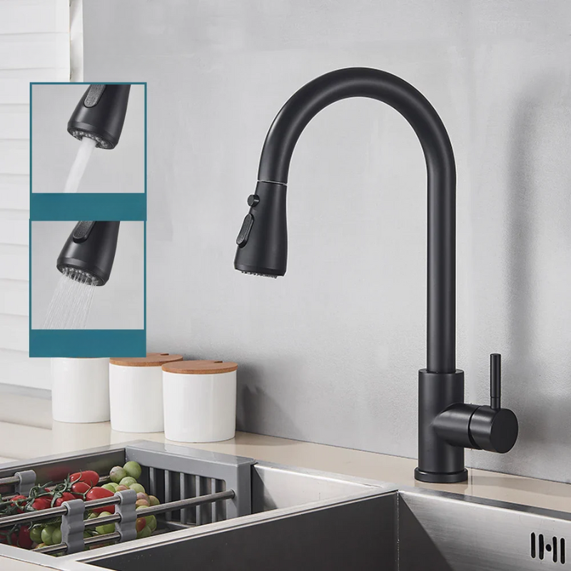 Uittrekbare kraan met enkele hendelmixer – Flexibele kraan met douchefunctie, Hoogwaardige roestvrij staal, Ideaal voor moderne keukens, Eenvoudige installatie