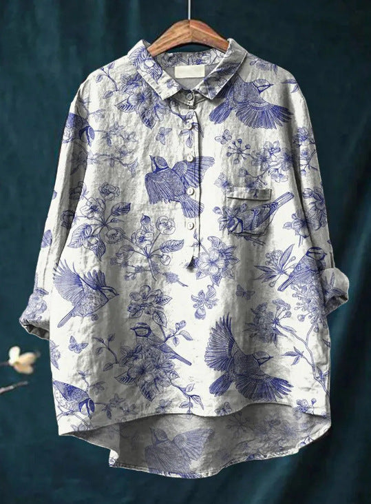 Mary | Blouse van katoen en linnen met bloemenprint