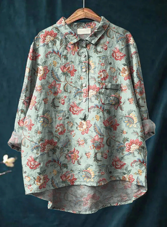 Mary | Blouse van katoen en linnen met bloemenprint