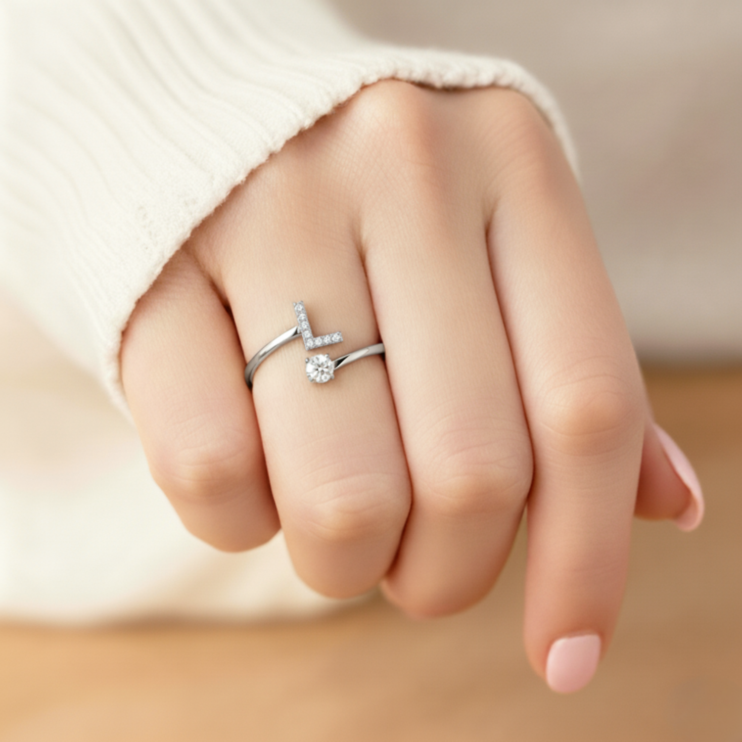 MonoCharm | Verstelbare Initial Ring Classic met Cadeau Doos en Kaart Bericht