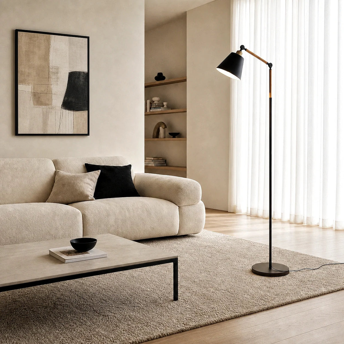 Nordic Vloerlamp – Minimalistisch Design met Verstelbare Lampenkop