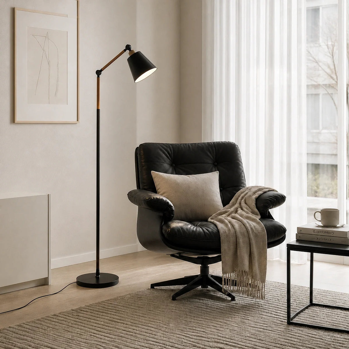 Nordic Vloerlamp – Minimalistisch Design met Verstelbare Lampenkop