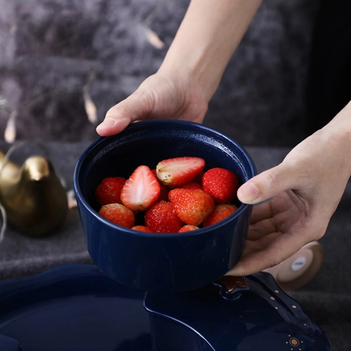 Roterend Keramisch Snackbord met 5 Vakken – Sterrenhemel Design voor Hapjes en Snacks