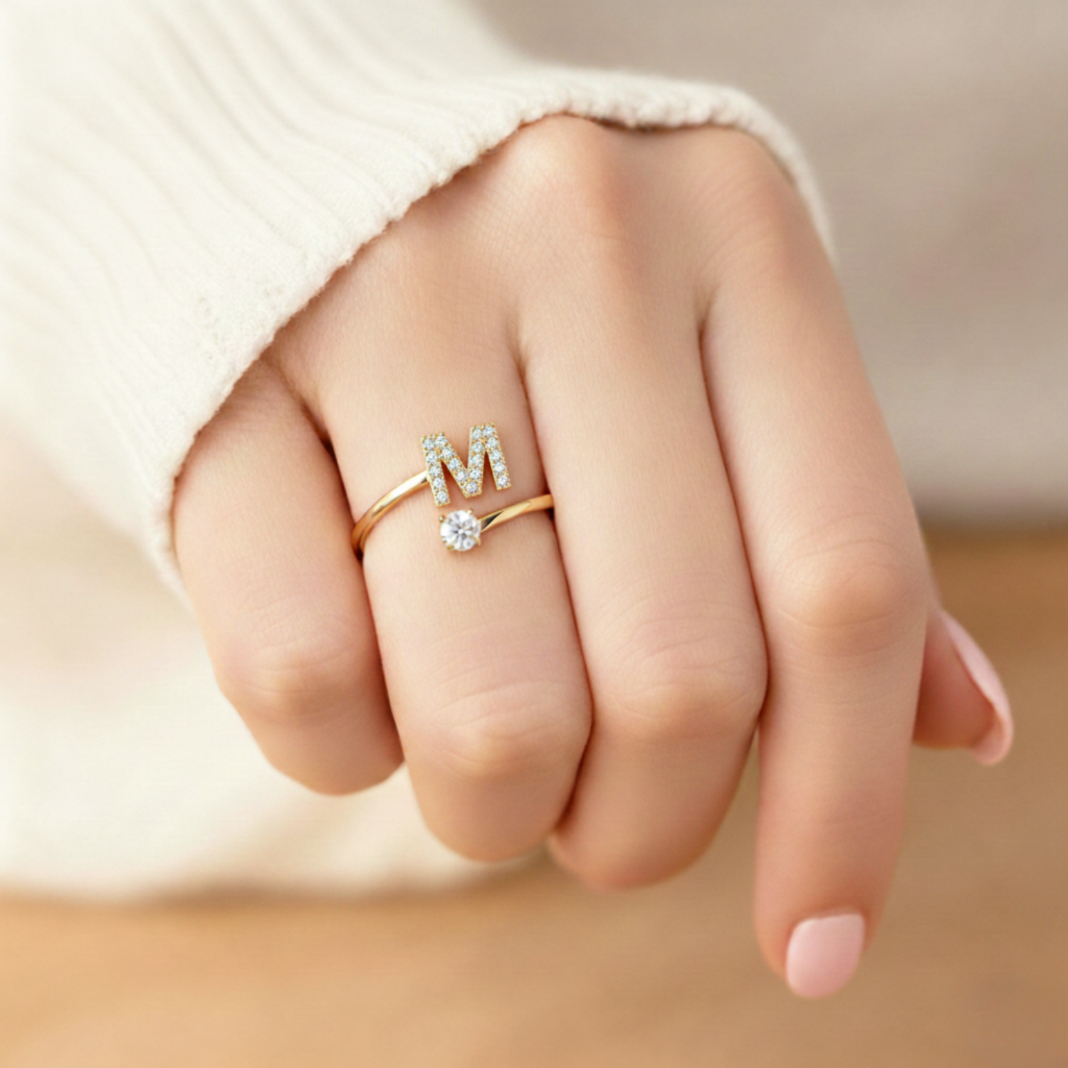 MonoCharm | Verstelbare Initial Ring Classic met Cadeau Doos en Kaart Bericht