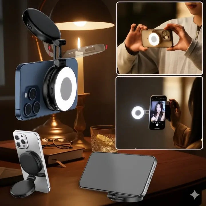 LumiClip Draagbare Selfie-Ringlicht met Clip – Magnetisch en Oplaadbaar