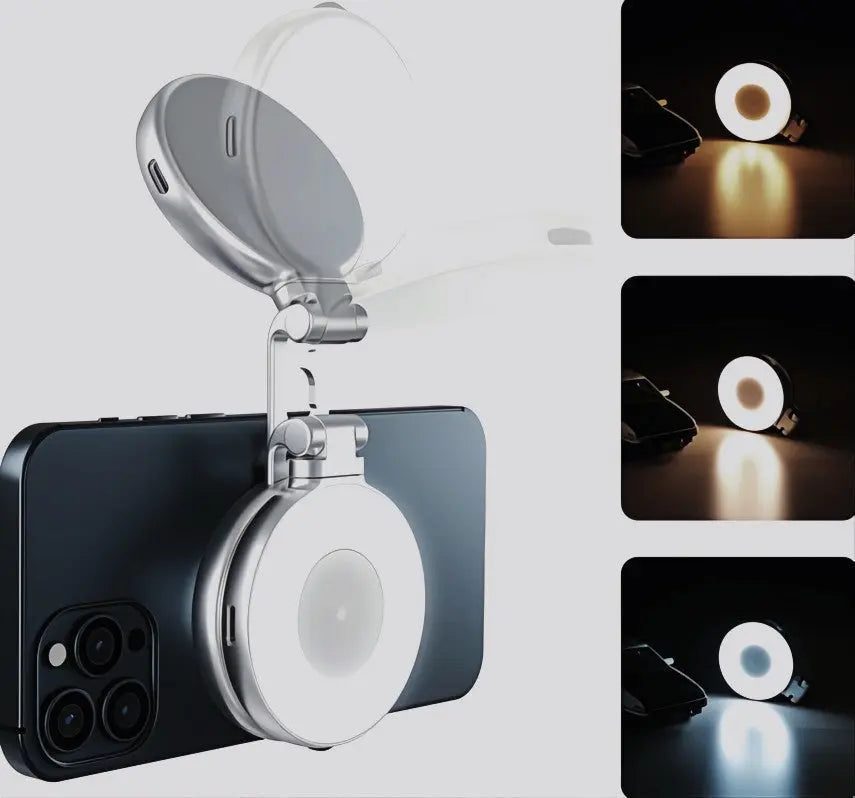 LumiClip Draagbare Selfie-Ringlicht met Clip – Magnetisch en Oplaadbaar
