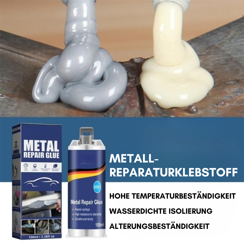 Hochleistungs-Metall-Reparaturkleber | Industriekleber voor Gietijzer, Staal & Aluminium | Hittebestendig & Waterdicht | 100ml Vloeibaar Metaal Reparatieset | Zilver