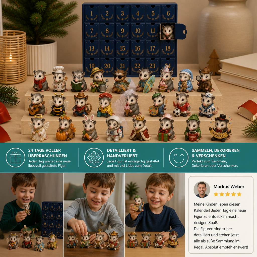 Opossum Adventskalender – 24 Dagen Vol Schattige Opossum Figuren