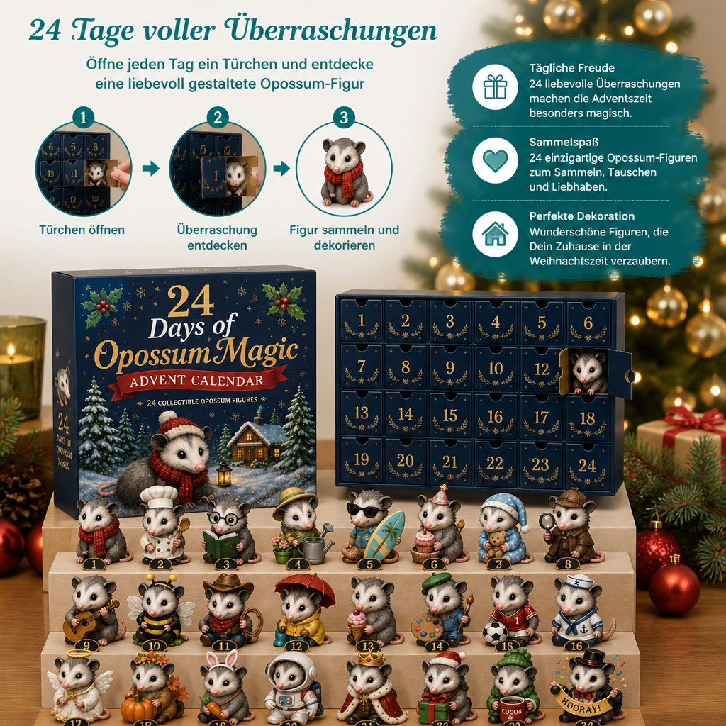Opossum Adventskalender – 24 Dagen Vol Schattige Opossum Figuren