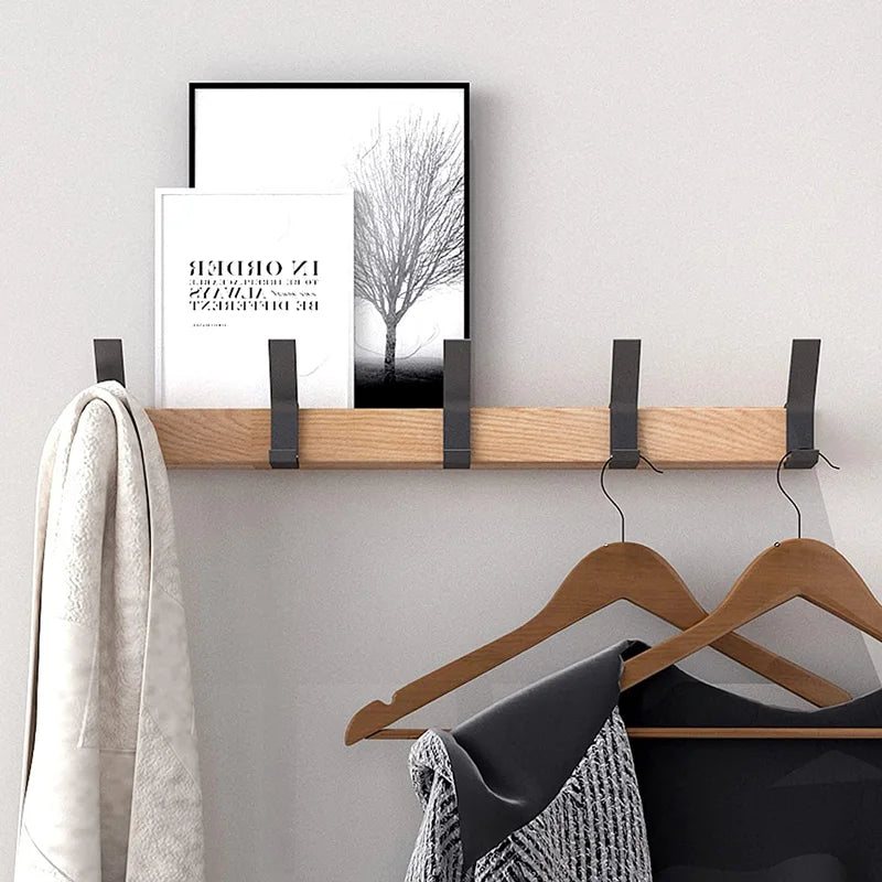 Nordivo Wandkapstok met Verplaatsbare Dubbele Haken | Scandinavisch Ontwerp | Hout & Aluminium | Ruimtebesparend & Modern