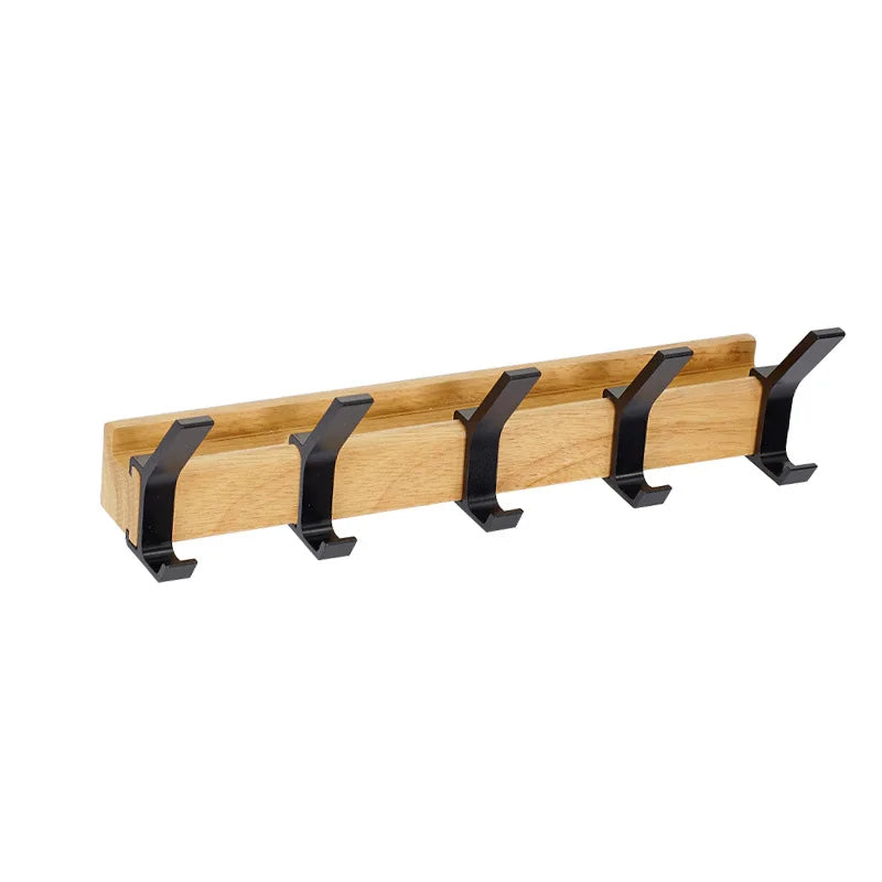 Nordivo Wandkapstok met Verplaatsbare Dubbele Haken | Scandinavisch Ontwerp | Hout & Aluminium | Ruimtebesparend & Modern