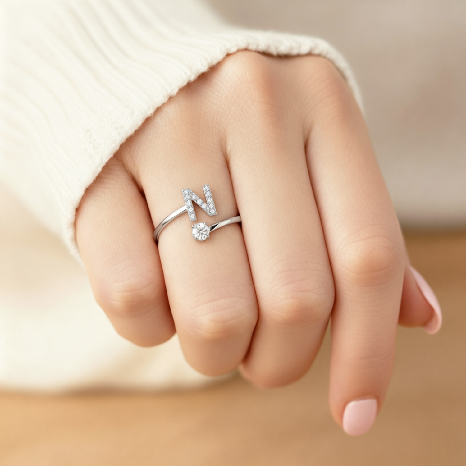 MonoCharm | Verstelbare Initial Ring Classic met Cadeau Doos en Kaart Bericht