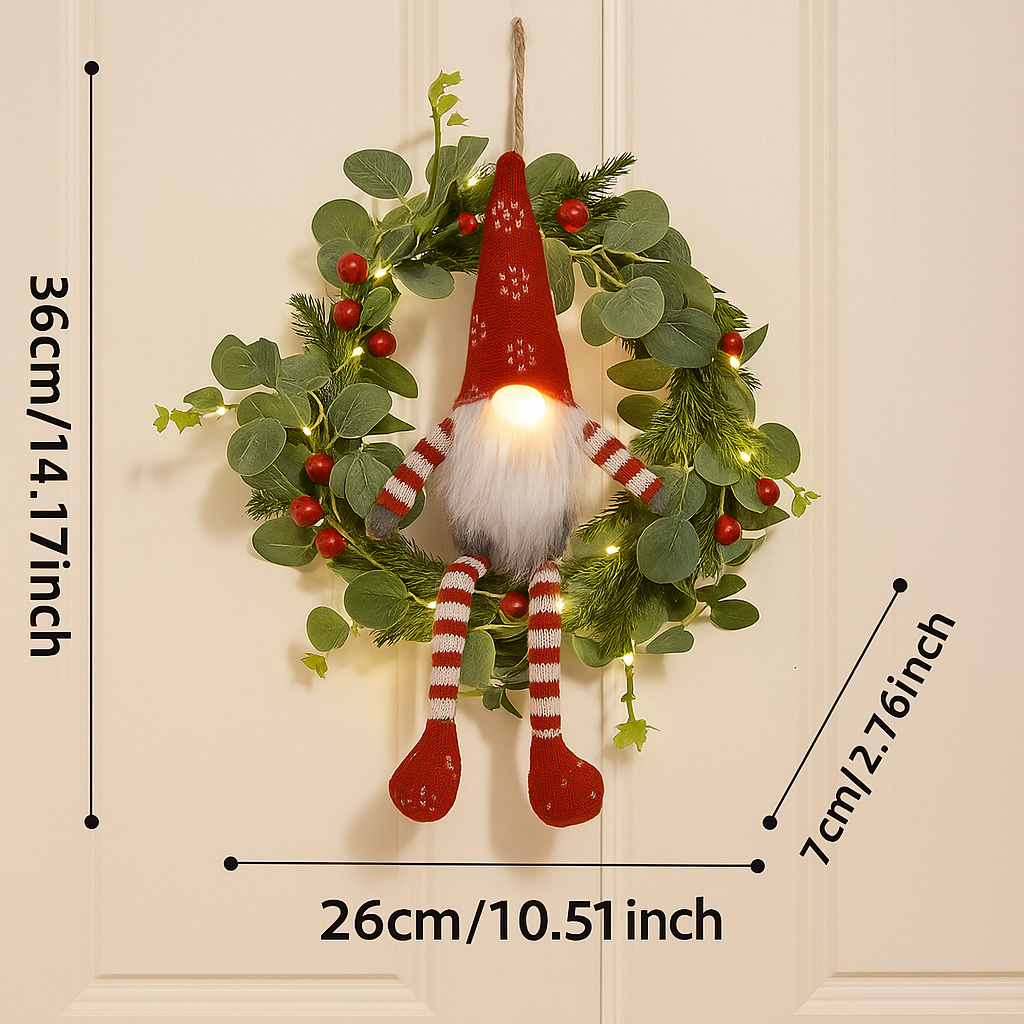 Christmas Kerstkrans met Kabouter – Decoratieve LED Kerstverlichting