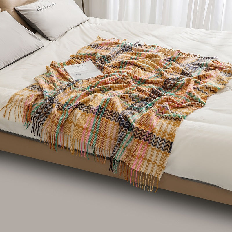 Geweven Plaid Deken met Franjes – Decoratieve Bankdeken