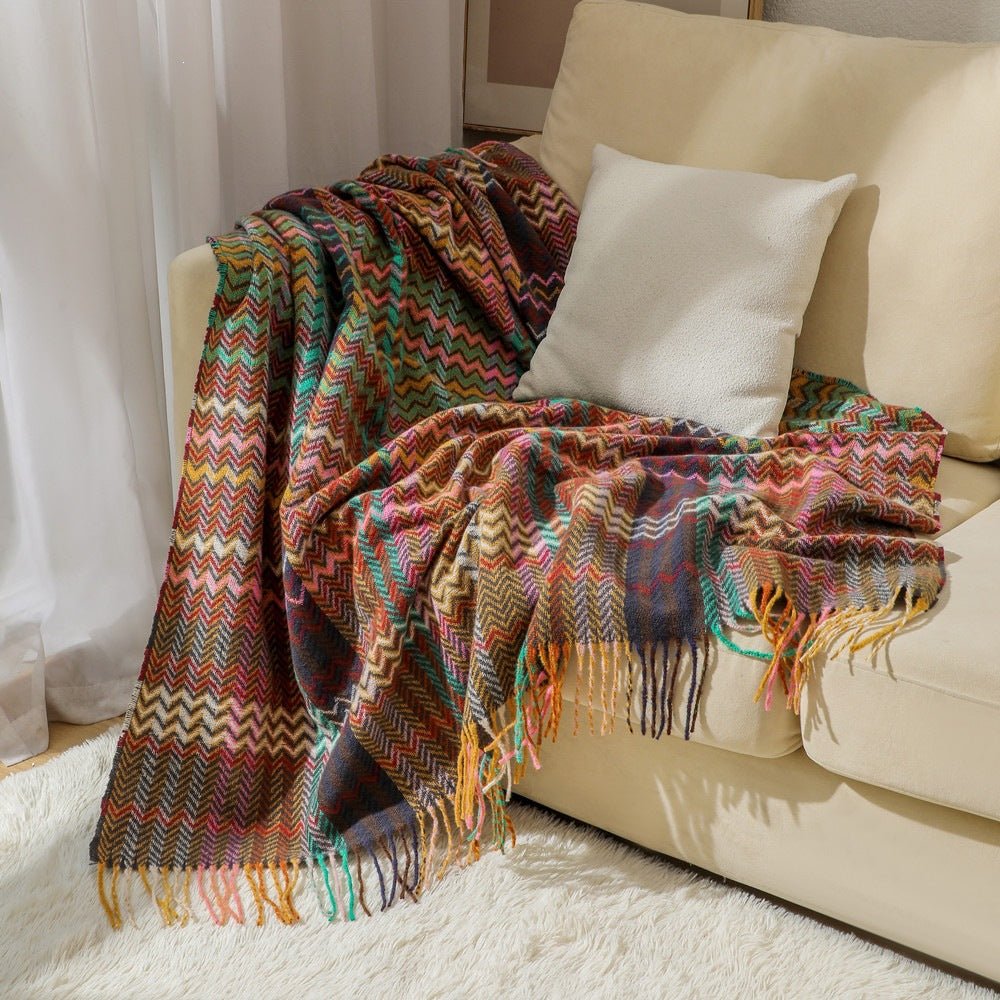 Geweven Plaid Deken met Franjes – Decoratieve Bankdeken