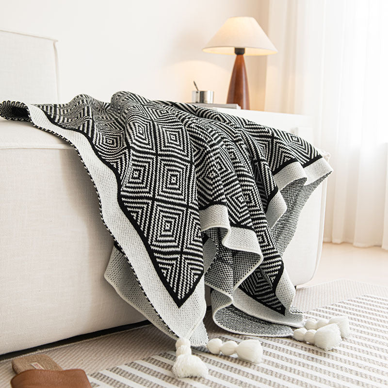 Gebreide Plaid Deken met Franjes – Decoratieve Bankdeken