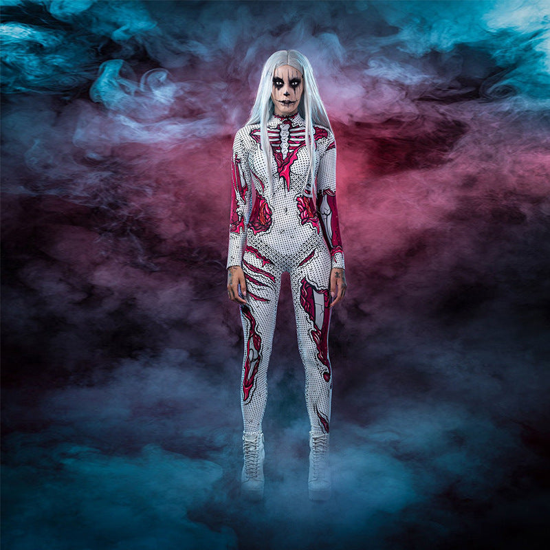 Bloedige Lange Mouwen Halloween Kostuum Jumpsuit | Skelettenprint