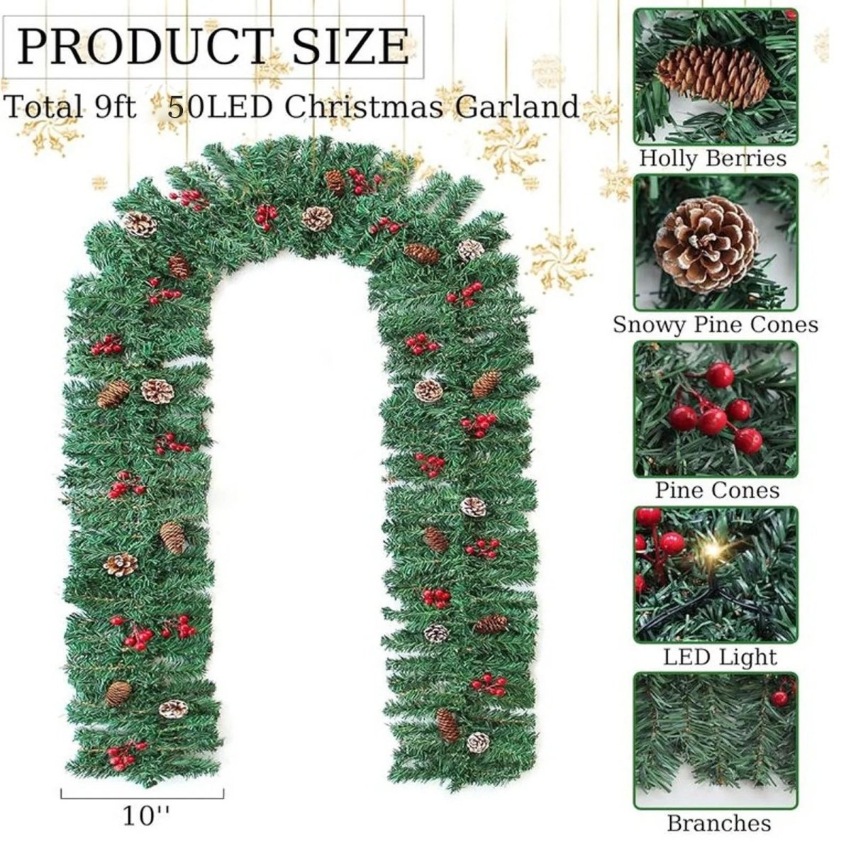 Kerstguirlande met 50 LED's en Timer – Verlichte Kerstdecoratie