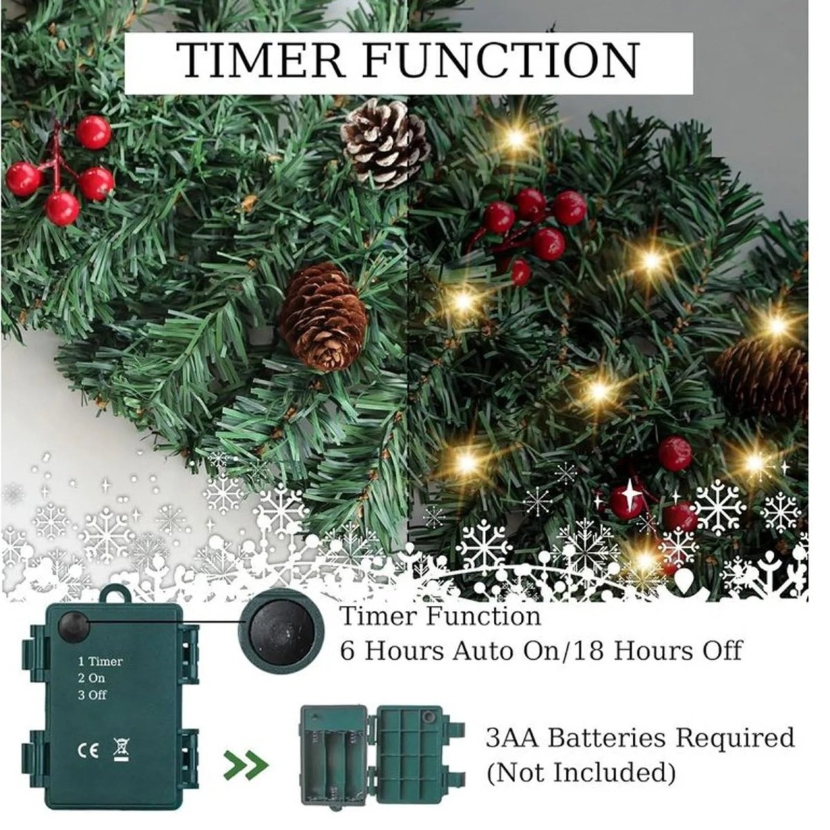 Kerstguirlande met 50 LED's en Timer – Verlichte Kerstdecoratie