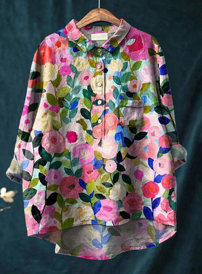 Mary | Blouse van katoen en linnen met bloemenprint