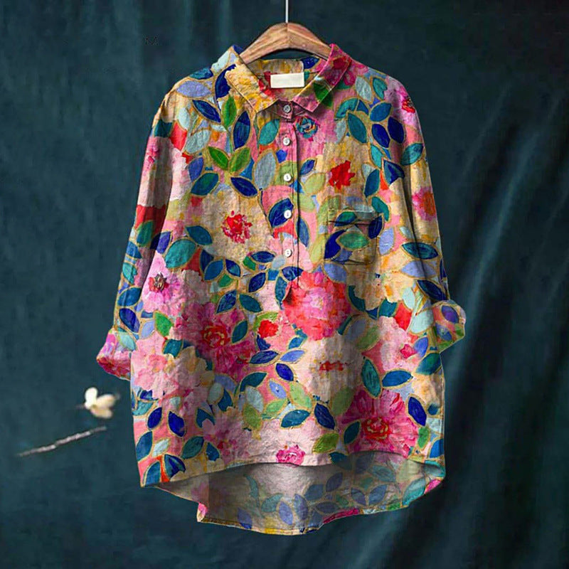 Mary | Blouse van katoen en linnen met bloemenprint