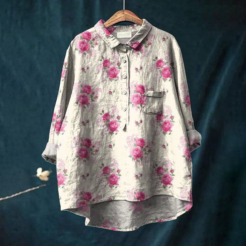 Mary | Blouse van katoen en linnen met bloemenprint