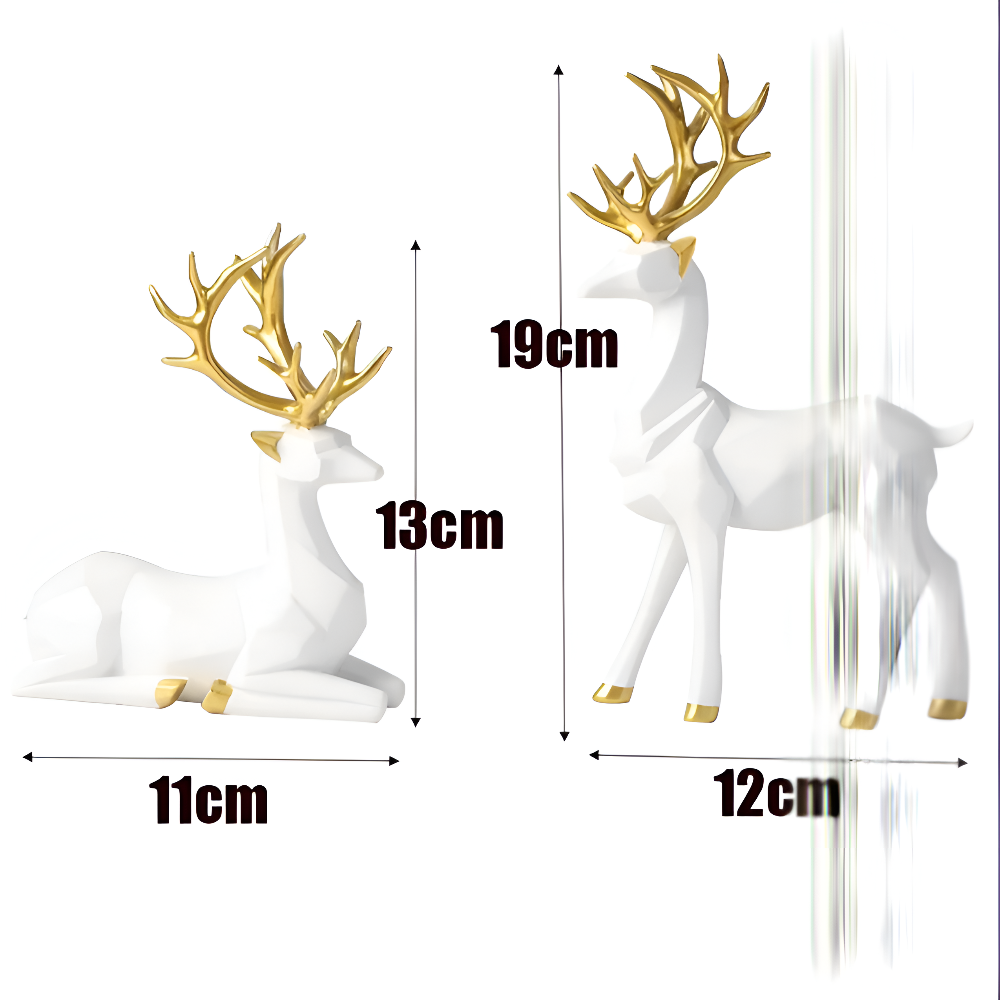 Geometrische Rendier Figuren Set – Moderne 2-delige Resin Decoratie
