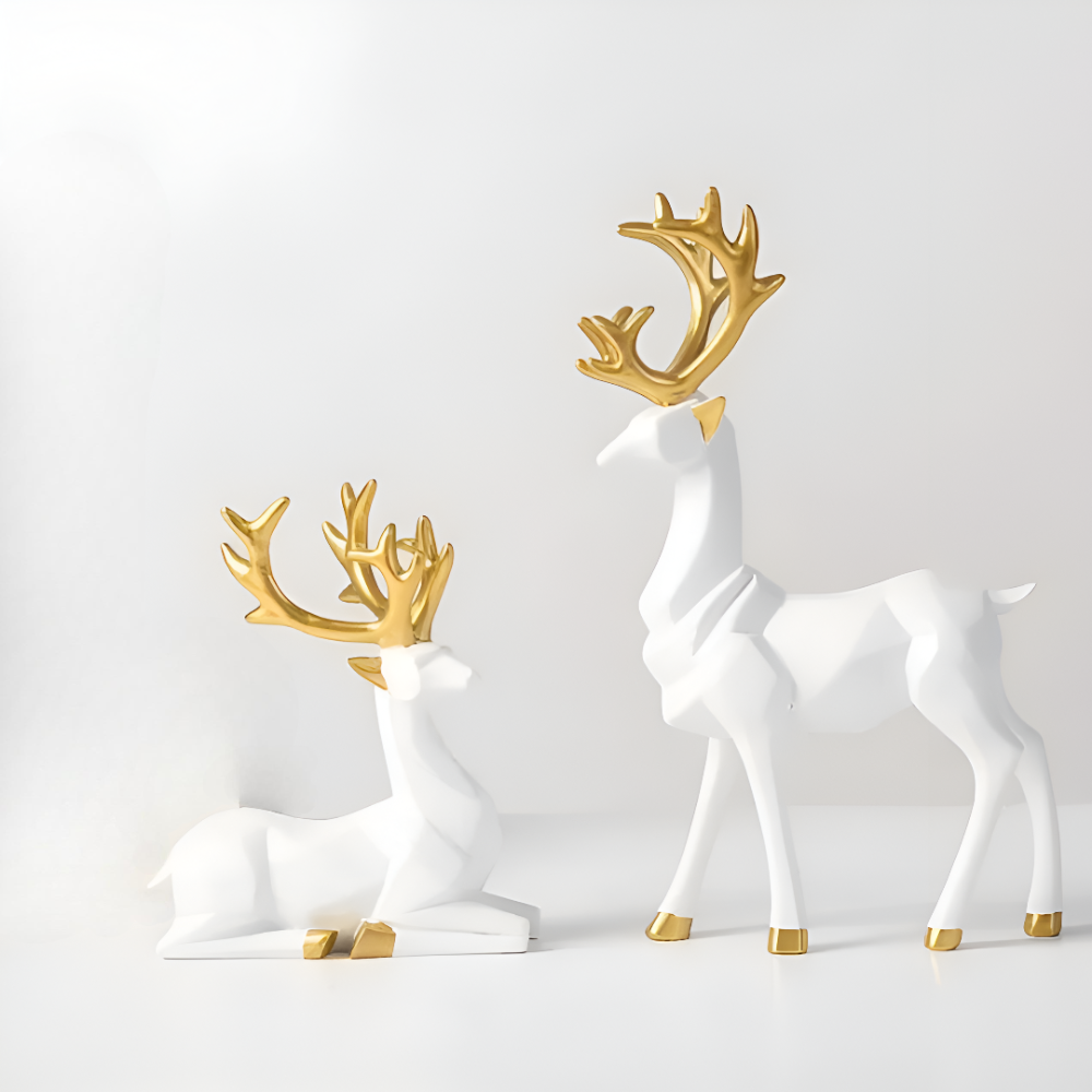 Geometrische Rendier Figuren Set – Moderne 2-delige Resin Decoratie