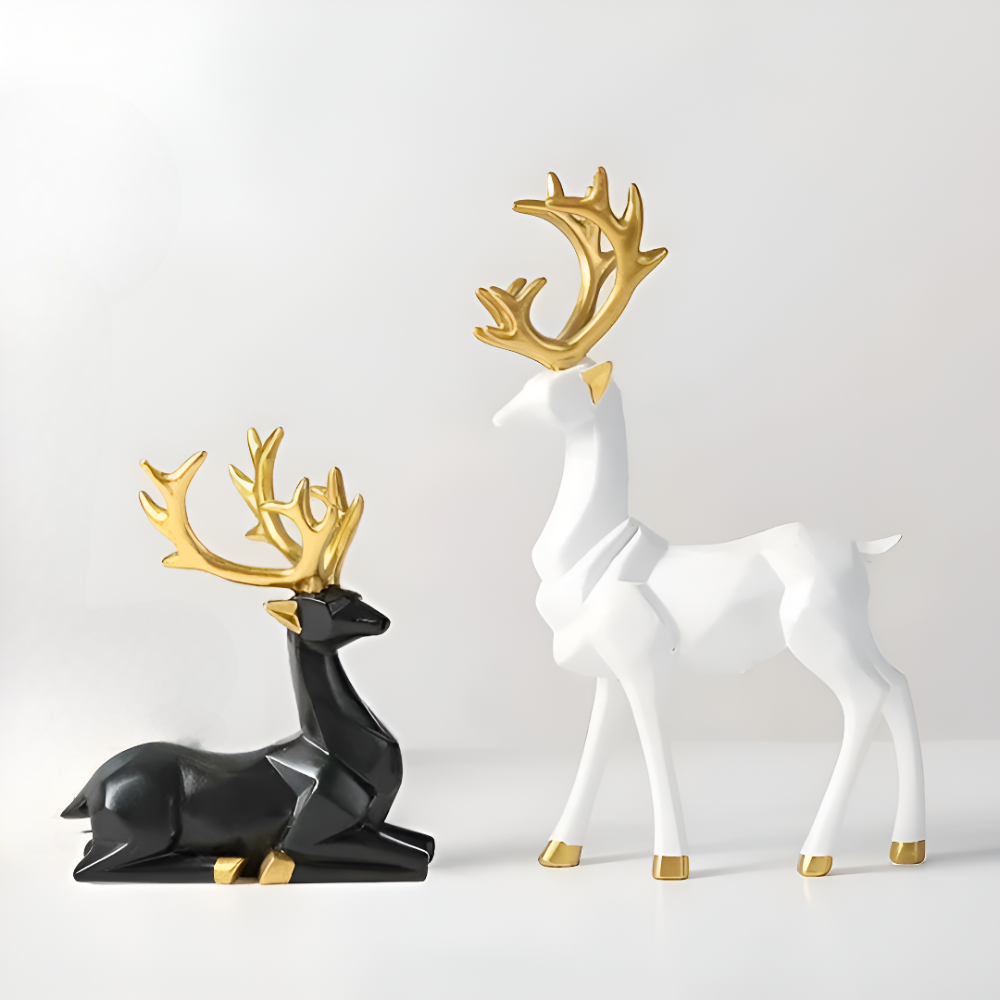 Geometrische Rendier Figuren Set – Moderne 2-delige Resin Decoratie