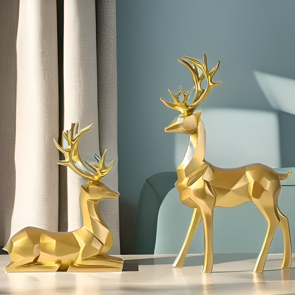 Geometrische Rendier Figuren Set – Moderne 2-delige Resin Decoratie
