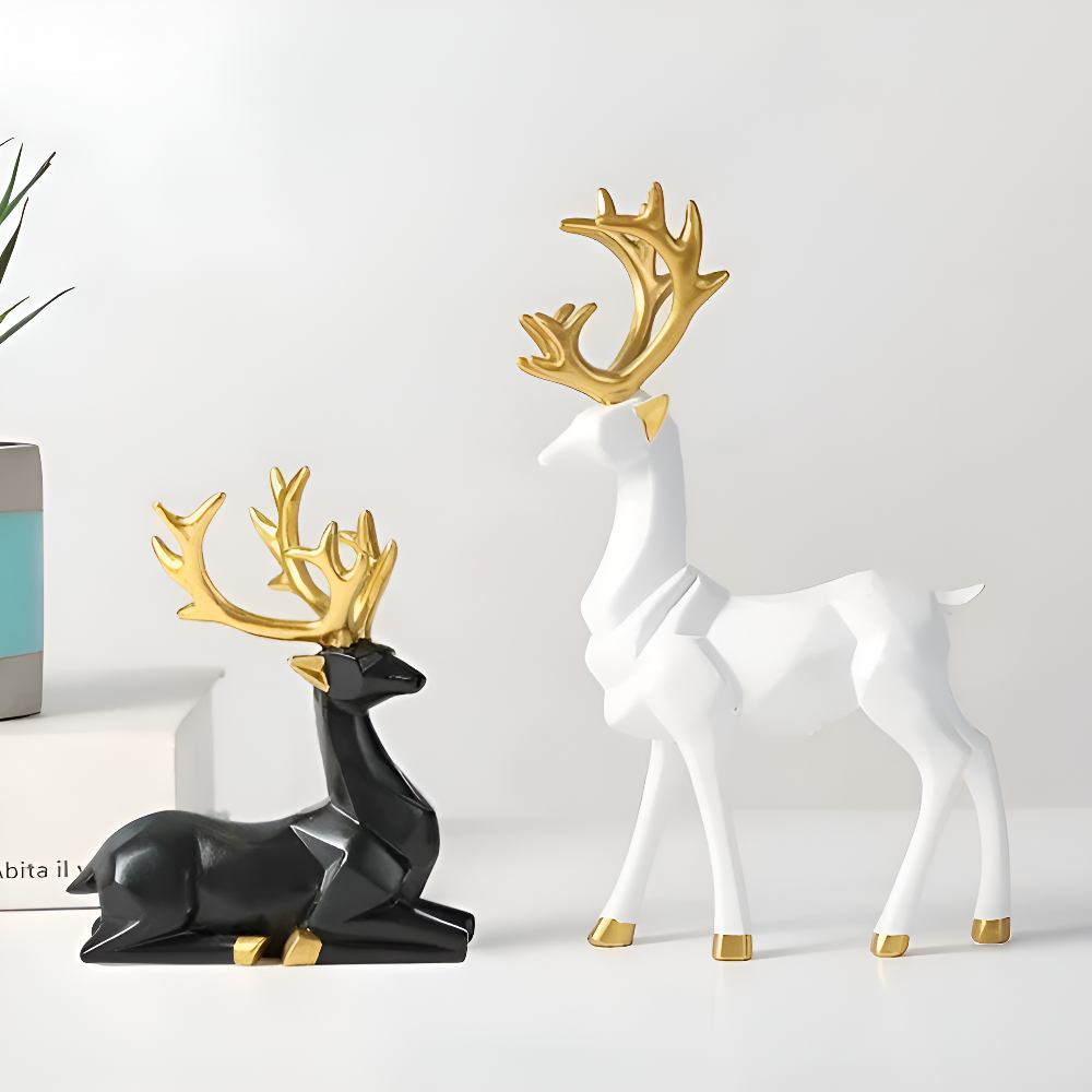 Geometrische Rendier Figuren Set – Moderne 2-delige Resin Decoratie