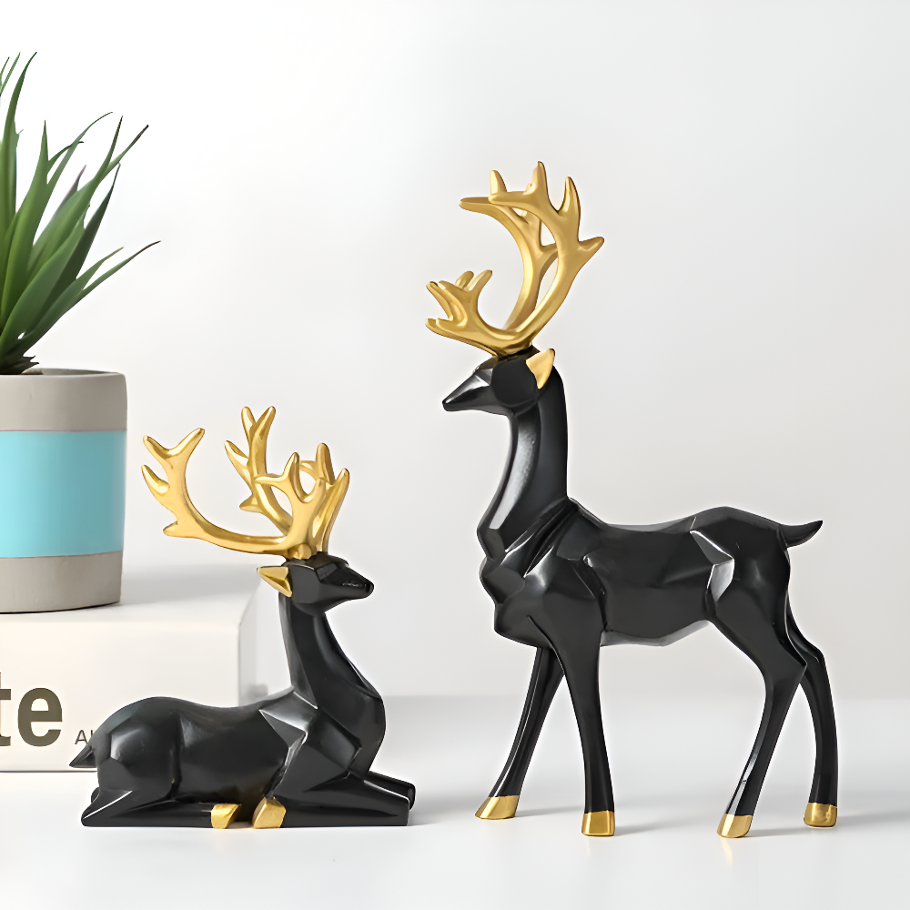 Geometrische Rendier Figuren Set – Moderne 2-delige Resin Decoratie