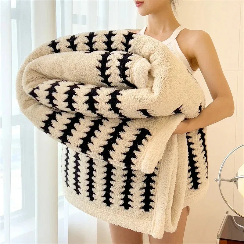 Dubbelzijdige Sherpa Fleece Deken met Geometrisch Patroon – Zachte Warme Woonplaid