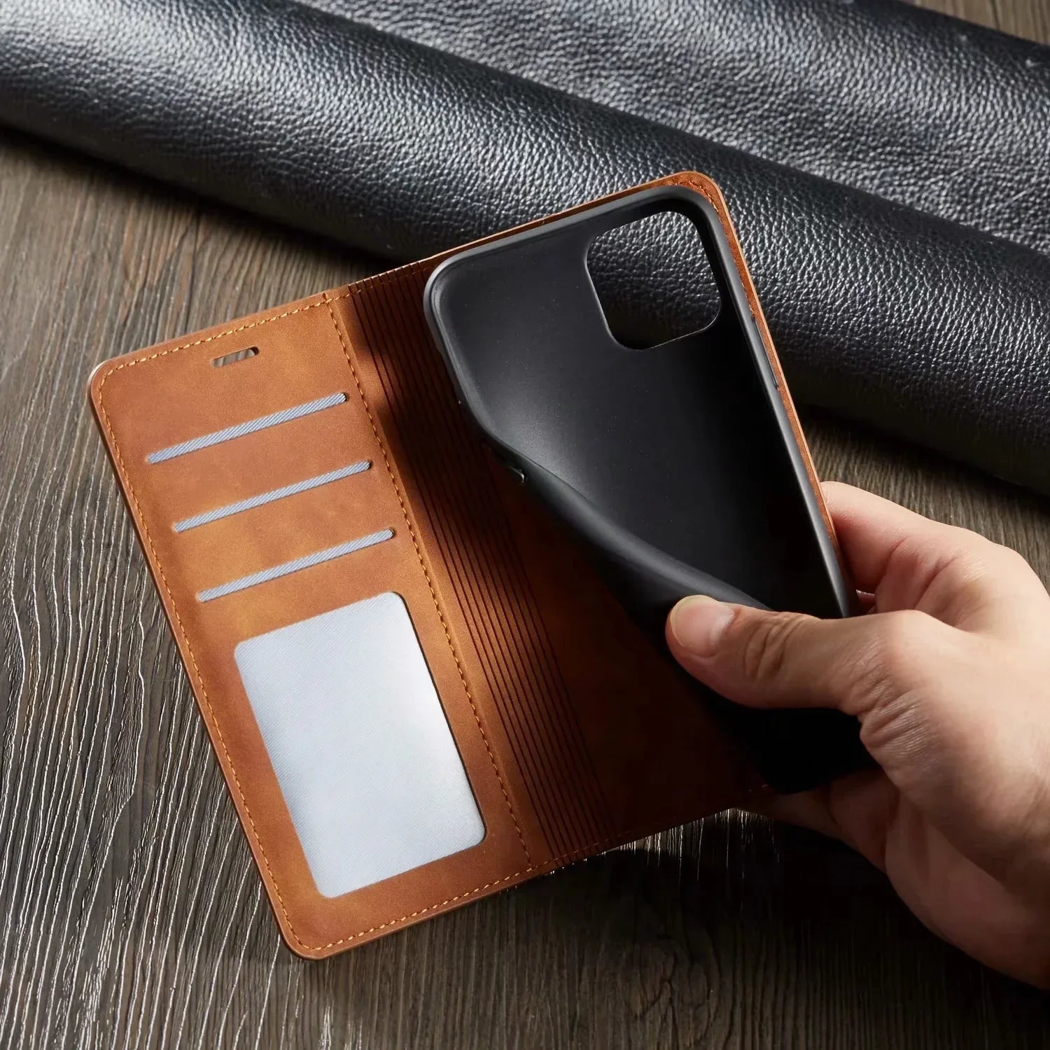 Sandsberg | iPhone Lederen Wallet Hoes | Magnetische Kaartenhouder-Functie | Meerdere Kleuren