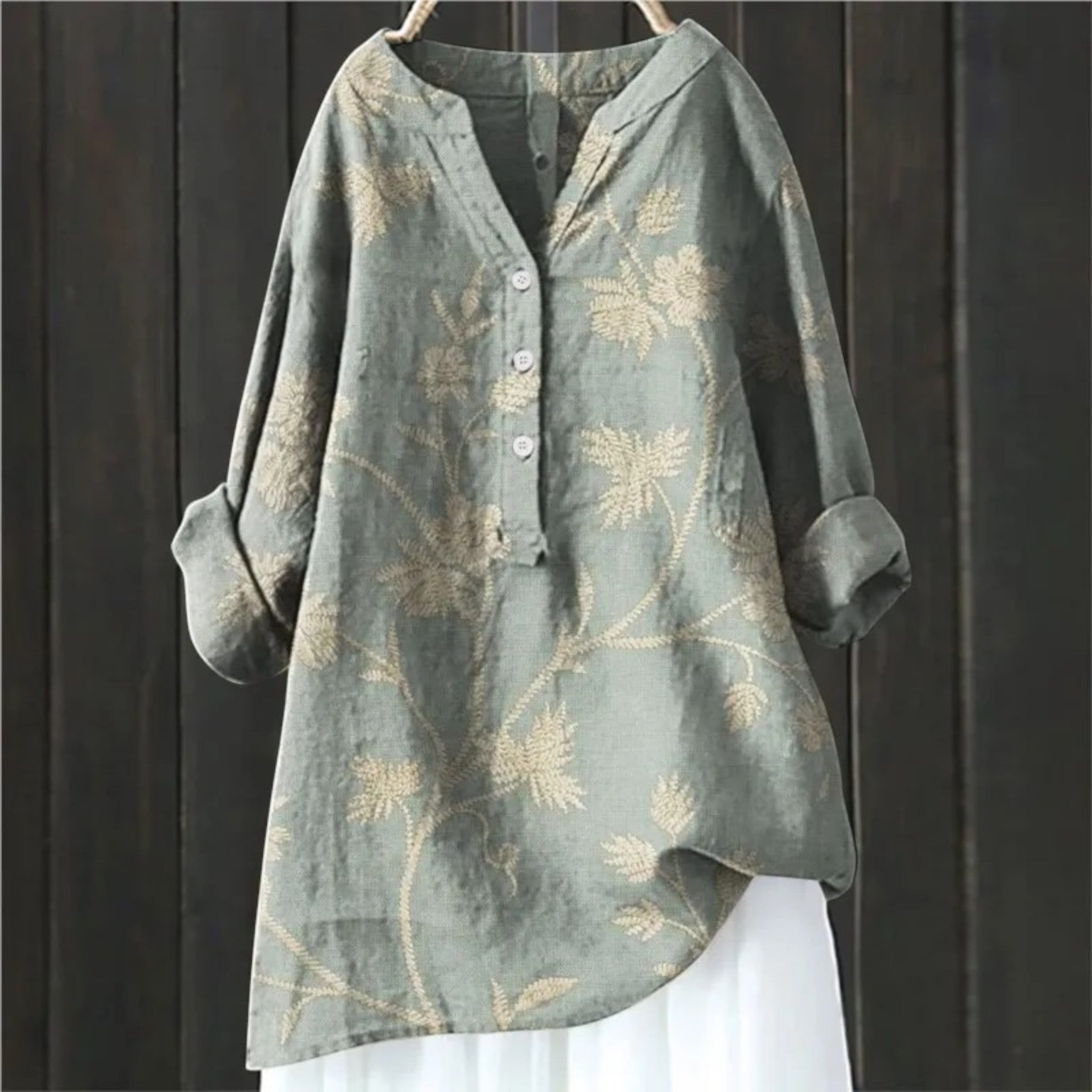 Bloemenblouse Met V-hals | Lange Mouwen