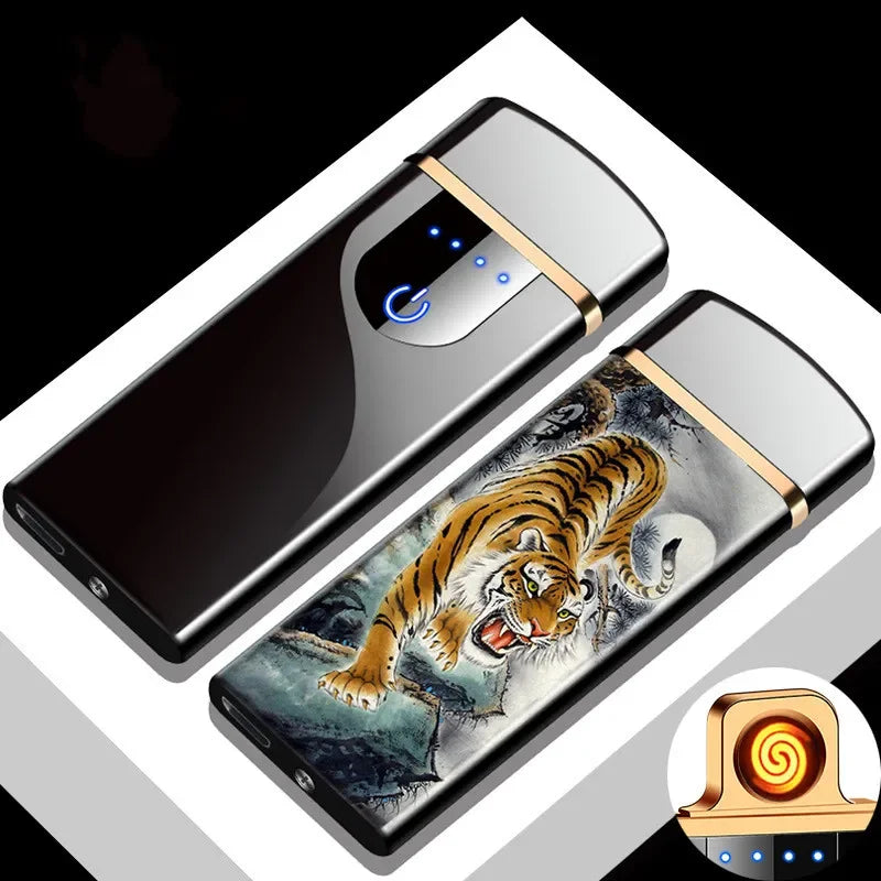 Oplaadbare USB Plasma Aansteker met Winddichte Dubbele Boogvlam – Stijlvol Metaalontwerp voor Binnen- en Buitengebruik