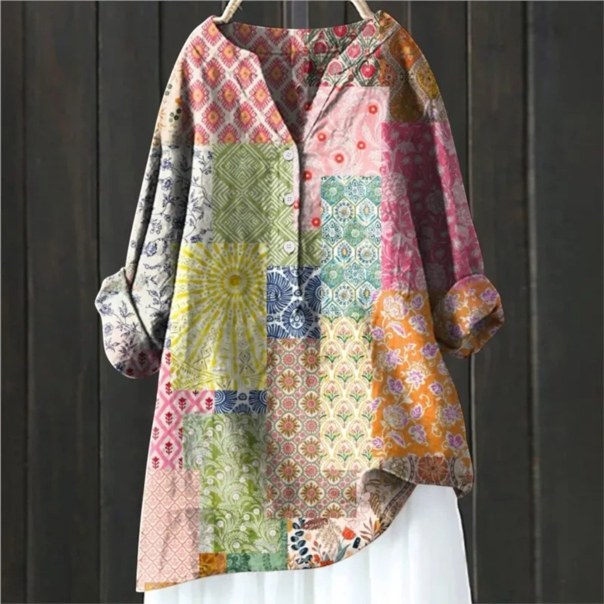 Bloemenblouse Met V-hals | Lange Mouwen