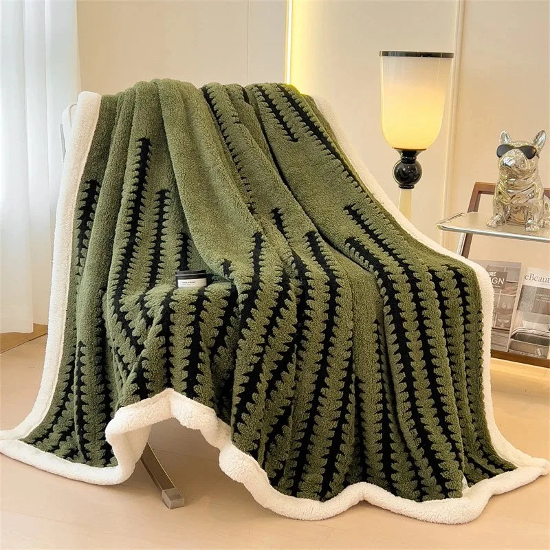 Dubbelzijdige Sherpa Fleece Deken met Geometrisch Patroon – Zachte Warme Woonplaid